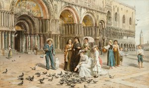 Pyhän Markuksen kyyhkyset, Venetsia, Italia, 1876 tekijältä George Goodwin Kilburne