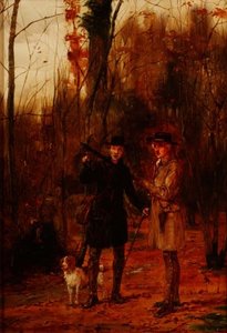 Kaksi miestä ampumassa metsäkurkkua tekijältä George Goodwin Kilburne