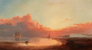 Toimitus Englannin rannikolta, auringonlasku (öljy kankaalle) tekijältä George Gregory