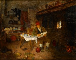 Maalaismainen koti: Reading the News, 1855 tekijältä George Hardy