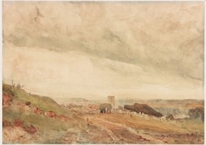 Richmond, Yorkshire (kynä ja akvarelli paperille (liimattu kortille))
