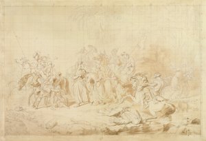 Kurdistanin Banditti auttoi georgialaisia tšerkessinaisten yllättämisessä ja poistamisessa n. 1827-28 (kynä ja ruskea muste kudospaperilla) tekijältä George Hayter