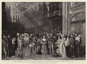 Walesin prinssin ristiäiset Pyhän Yrjön kappelissa Windsorin linnassa 25. tammikuuta 1842. tekijältä George Hayter