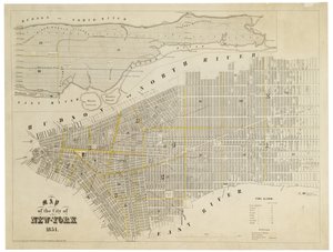 New Yorkin kaupungin kartta, 1854 (kaiverrus, muste paperille.)