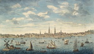 An East Prospective View Of the City of Philadelphia, in the Province of Pennsylvania, In North America: taken from the Jersey Shore, pub. Lontoo, 1774 (käsin väritetty kaiverrus). tekijältä George Heap