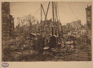 Näkymä hollantilaisesta kaupungista, etualalla paalujuntta tekijältä George Hendrik Breitner
