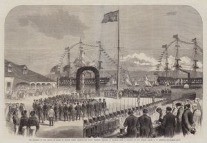 Walesin prinssin eteneminen Pohjois-Amerikassa, hänen kuninkaallinen korkeutensa laskeutuu Halifaxiin. tekijältä George Henry Andrews