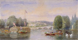 Thames-joki Richmond-sillalla ja Richmond Hillillä kaukaisuudessa, Lontoo, 1867 tekijältä George Henry Andrews