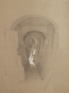 Untitled - Artists Studio, Rooma, 1886 (grafiittia korotettu valkoisella guassilla ruskealla kudospaperilla) tekijältä George Henry Hall