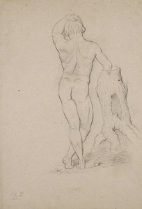 Nimetön – Miesten alastonkuva, takakuva, 1846 (hiili ruskealle kudospaperille)