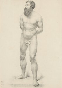 Nimetön - Seisova miesakti viikunanlehden kanssa, 1844 (grafiitti härskille paperiarkille)