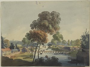 Chippawan kylä lähellä Niagaran putouksia, n. 1801 (wc kudospaperilla)