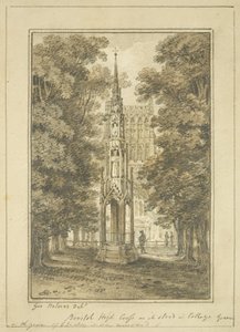 Bristol High Cross sellaisena kuin se seisoi College Greenissä vuonna 1763 (kynä ja akvarelli paperilla) tekijältä George Holmes