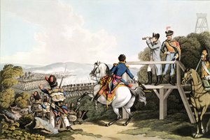 Bonaparte (1769-1821) Juuri ennen lentoaan katselemassa keisarillisen vartijansa hyökkäystä Waterloossa, 18. kesäkuuta 1815, kaiverrus Matthew Dubourg (fl.1813-20) tekijältä George Hum