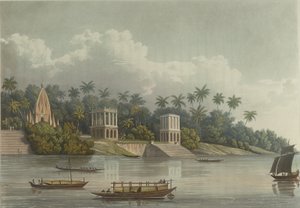 Hindoo-pagodit Gangesin Barrackporen alla