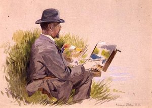 Adrian Stokes, R.A. töissä (akvarelli)