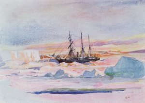 Aurora Australis, piirros Sir Ernest Shackletonin (1874-1922) teoksesta "Antarktiksen sydän: Nimrodin tutkimusmatka etelänavalle"