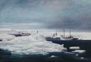 James Caird, Dudley Docker ja Stancomb Wills ankkuroituivat Weddell-meren jäälaitaan huhtikuussa 1916 tekijältä George Marston