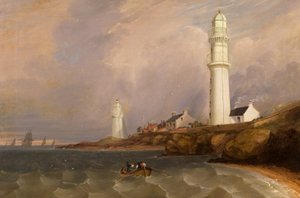 Majakat – West Lights, Tayport, n. 1840 (öljy kankaalle) tekijältä George McGillivray