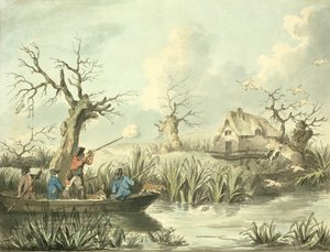 Duck Shooting, kaivertanut Thomas Rowlandson (1756-1827), pub. kirjoittanut J. Harris, 1789 (värillinen etsaus) (katso myös 125725-27) tekijältä George Morland