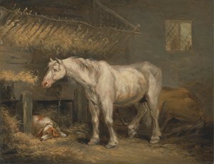 Vanhat hevoset koiran kanssa tallissa tekijältä George Morland