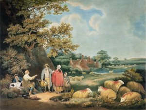 The Shepherds, kaiverrus William Ward (1766-1826), pub. kirjoittanut H. Morland, 1806 (mezzotint-kaiverrus) tekijältä George Morland