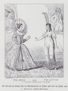 Liian paljon ja liian vähän, kesävaatteita vuosille 1556 ja 1796 (litho) tekijältä George Moutard (after) Woodward