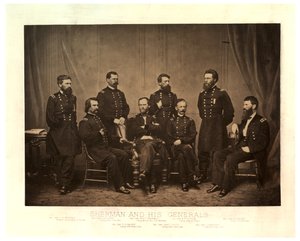 Sherman ja hänen kenraalit [Blair lisätty toisesta negatiivista ennen tulostamista], 1865 (seepiakuva)