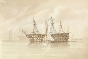 HMS "Trafalgar" Sheernessin edustalla, Shannonista käsin, 28. joulukuuta 1850.