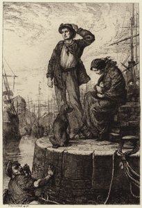 Nuori siirtolaisperhe odottaa telakoilla tekijältä George Percy Jacomb Hood