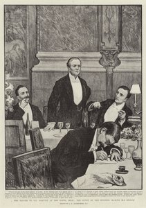 Illallinen herra Asquithille Hotel Cecilissä, illan vieras pitämässä puhettaan. tekijältä George Percy Jacomb Hood
