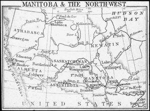 Kartta Manitobasta ja Luoteisosasta, Kanadasta, c1893