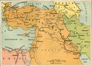 Kartta havainnollistamaan Mesopotamian tutkimusmatkaa, 1919.