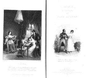 Etupuoli ja nimilehti Jane Austenin "Emmaan", kaivertanut William Greatbach, painos, julkaistu vuonna 1833