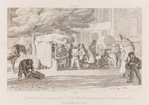 Fruit Stall, Pariisi, n.1821 (etsaus) tekijältä George Robert Lewis