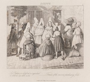 Naiset ostavat kalaa, Dieppe, n. 1821 (etsaus)