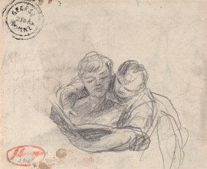 Pariskunta lukemassa kirjaa tekijältä George Romney