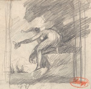 Naishahmo polvistuu niemellä, vilkuttaa tekijältä George Romney