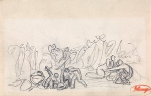 Hahmoryhmä, mahdollisesti naisia ja lapsia leikkimässä tekijältä George Romney