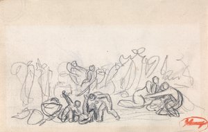Hahmoryhmä, mahdollisesti leikkiviä naisia ja lapsia tekijältä George Romney
