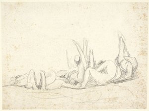 Ryhmä kärsiviä hahmoja maassa  (luonnos teokseen ”Howard vierailee vankiloissa”) tekijältä George Romney