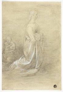 Polvistuva nainen, istuva äiti ja lapsi tekijältä George Romney