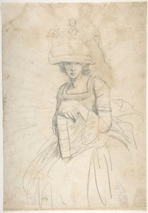 Nainen, joka pitelee kirjaa (etupuoli); Ohje värien asetteluun paletille (takapuoli) tekijältä George Romney
