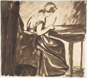 Pöydän ääressä istuva nainen (etupuoli); Tanssivia hahmoja (takapuoli) tekijältä George Romney