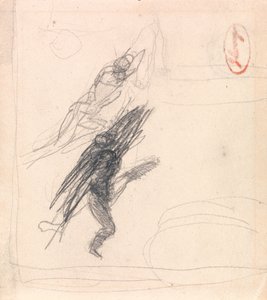Mahdollisesti yksi makuuasennossa oleva hahmo ja yksi tanssiva hahmo. tekijältä George Romney