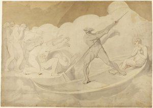 Psyche ylitti Styx-joen Apuleiuksen teoksesta ”Kultainen aasi”, VI, 18 tekijältä George Romney