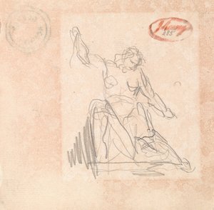 Istuva hahmo, jolla on ylös nostettu käsivarsi tekijältä George Romney