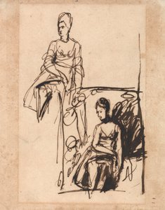 Istuva nainen, kaksi luonnosta tekijältä George Romney