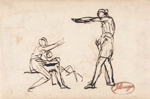 Äitiä ja lasta uhkaava seisova hahmo tekijältä George Romney