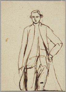 Seisova mieshahmo, vasen käsi lantiolla, muotokuvaluonnos tekijältä George Romney
